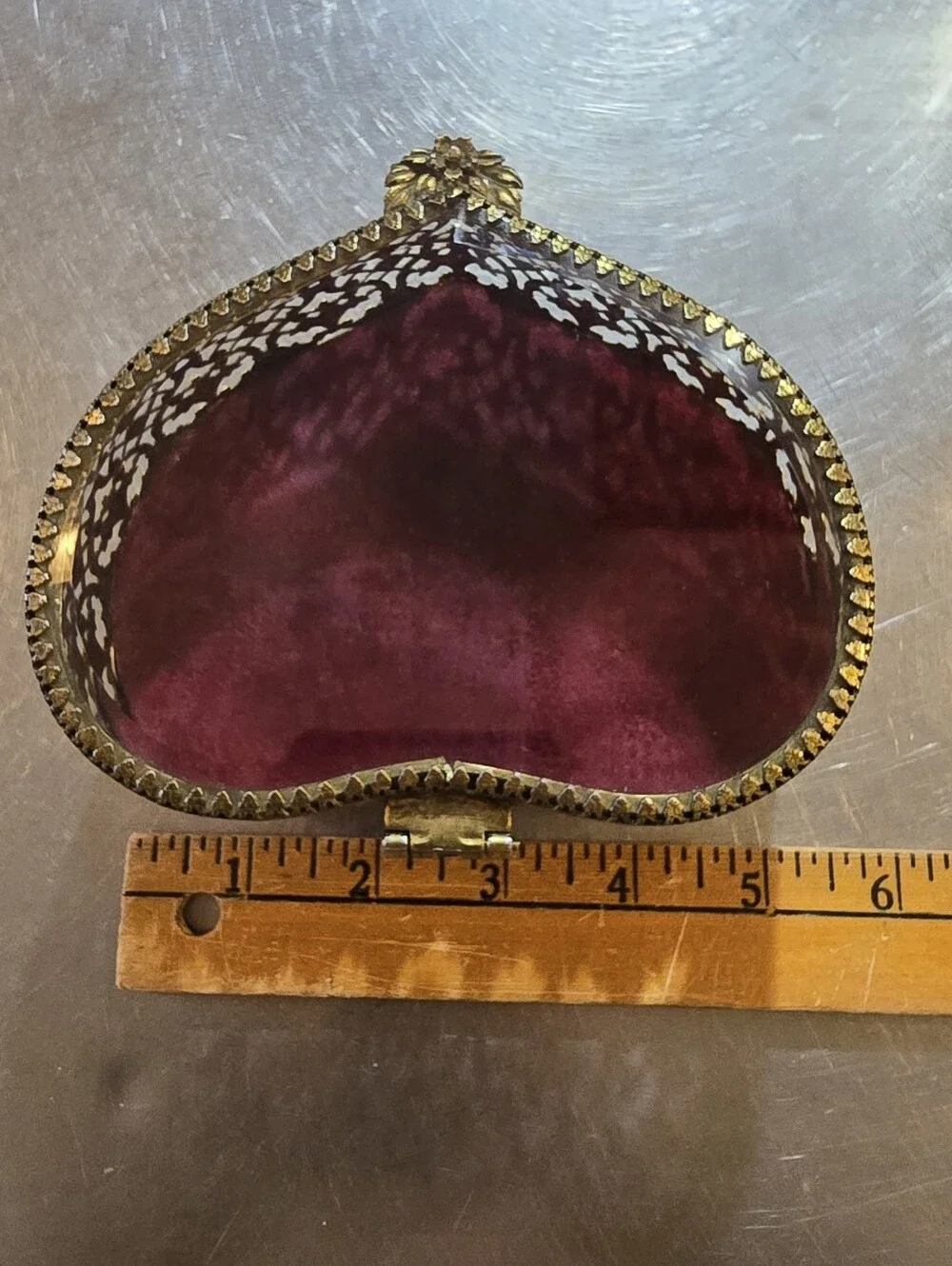 Vintage Matson 24K Gold Plated Heart Jewelry Box Casket Beveled Glass Filigree - Picture 16 of 16